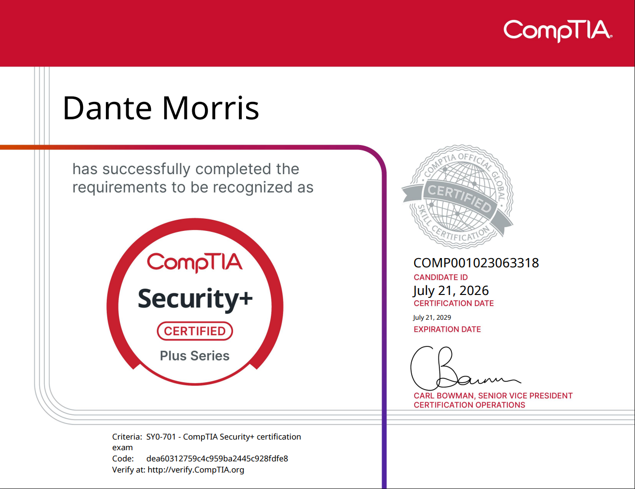 Security+ Certificate